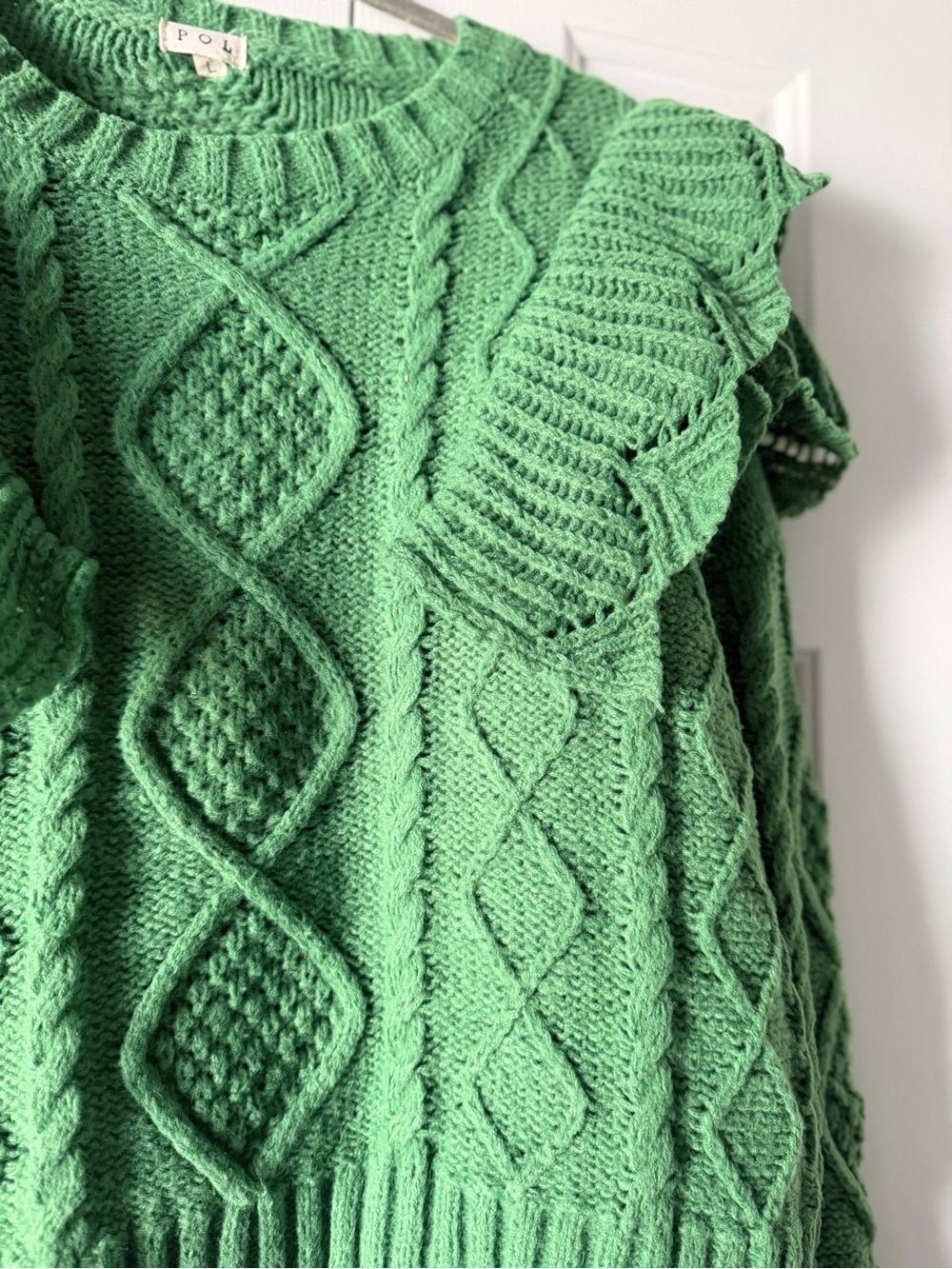 POL Ruffle Cable Knit Sweater - Chartreuse, Flutter, Boho, Whimsigoth, Romantic - Picture 3 of 8